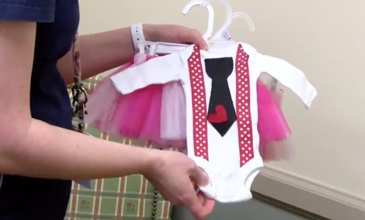 NICU Nurses make Valentine's Day outfits for littlest patients.