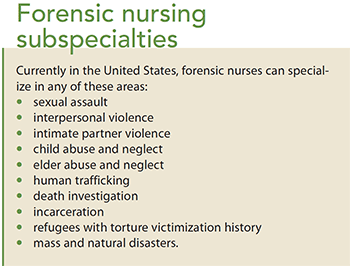 forensic nursing overview of a growing profession subspecialties